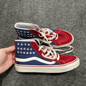 red white and blue vans